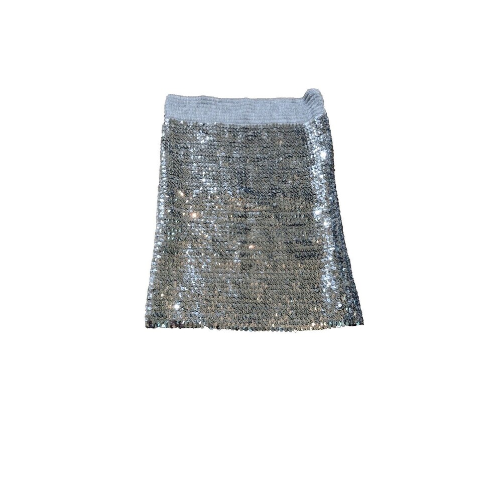 Morning Glory Women's Silver Sequined Woven Pencil Skirt Size Medium Knee Length